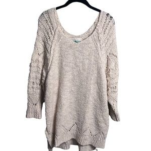 Anthropologie Ivory Knit V-Neck Sweater Size 1X